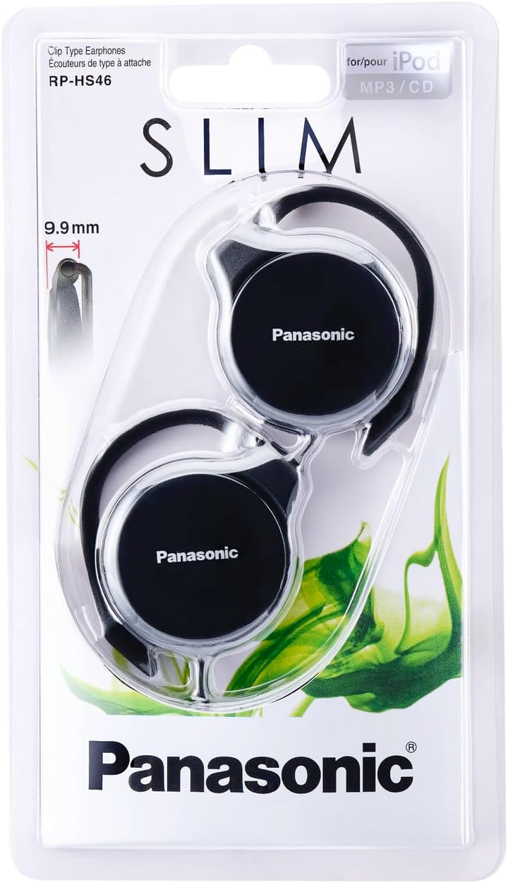 Panasonic RP-HS46E-K Clip-Ohrhörer, kompakte Clip-Kopfhörer, ergonomischer Ohrbügel, 30-mm-Wandler,