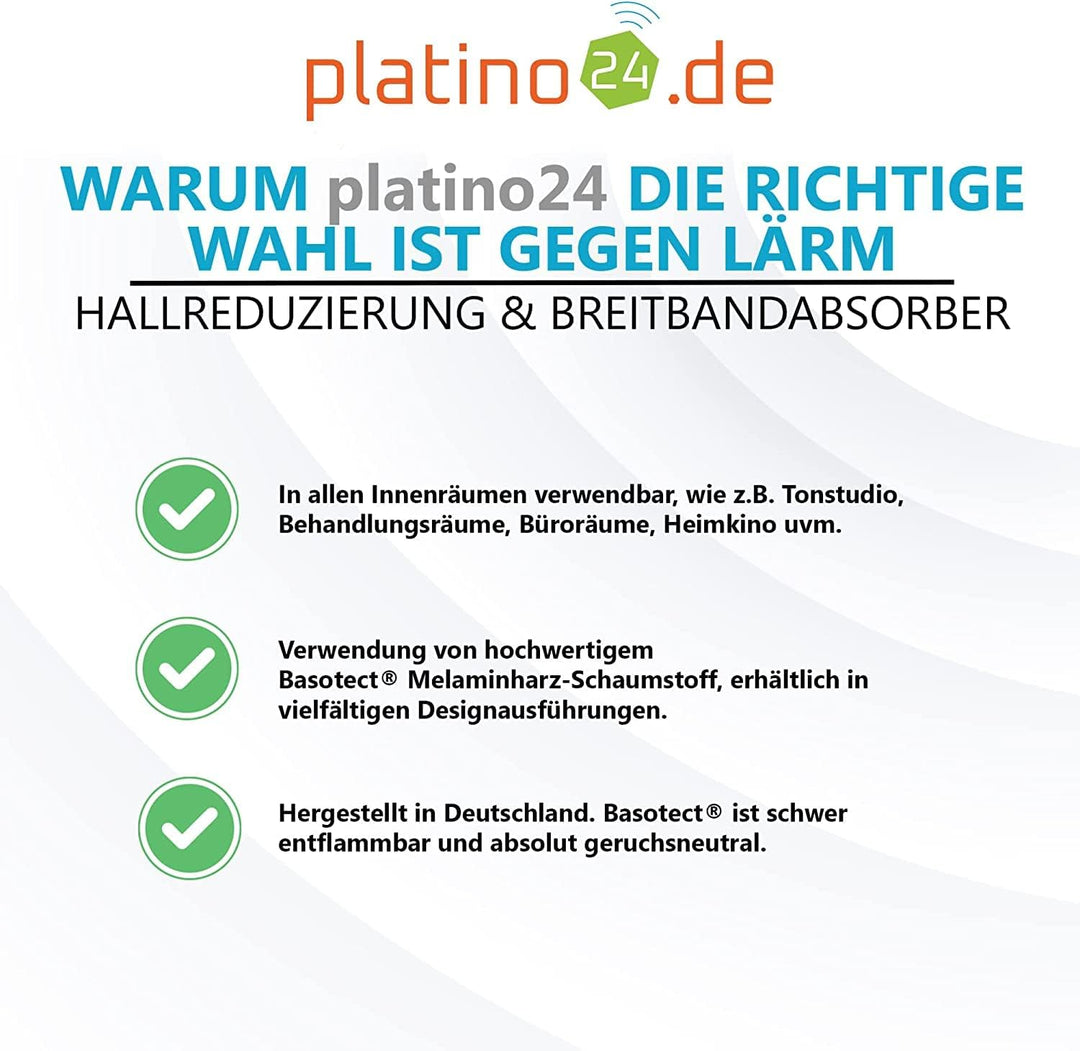 platino24 Bass Trap Eckabsorber 2x hellgrau I Akustikdämmung aus Basotect G+ je 20,5x20,5x100 cm I H