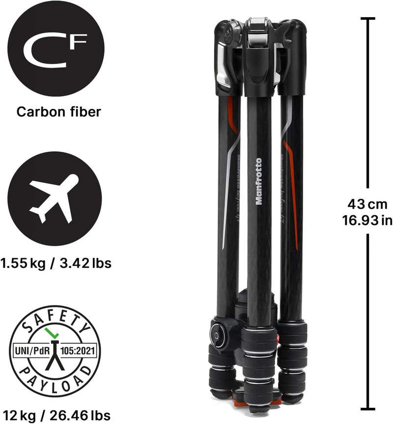 Manfrotto MKBFRTC4GTA-BH Befree GT Carbon Alpha Reisestativ Twist (Drehverschluss) mit Kugelkopf, in