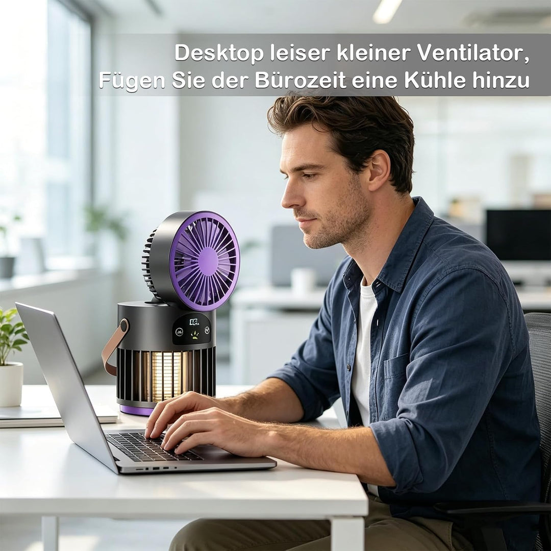 USB-Tischventilator, Mückenvernichter, für Haus, Büro, Camping | Tischventilator leise, 5-Stufen, Ak