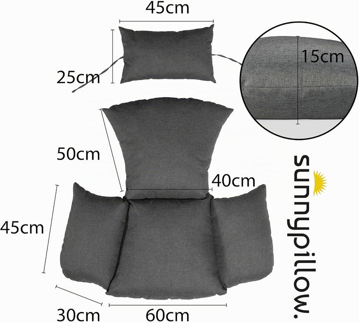 sunnypillow Hängesessel Kissen - Outdoor, Indoor - Auflage für Rattan &amp; Polyrattan Hängeschaukel - P
