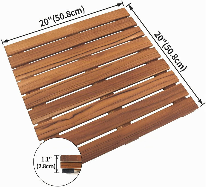 VaeFae Teak Duschmatte rutschfeste Badematte Luxus Spa Matte Holzmatte für Badewanne 50.8 x 50.8 cm