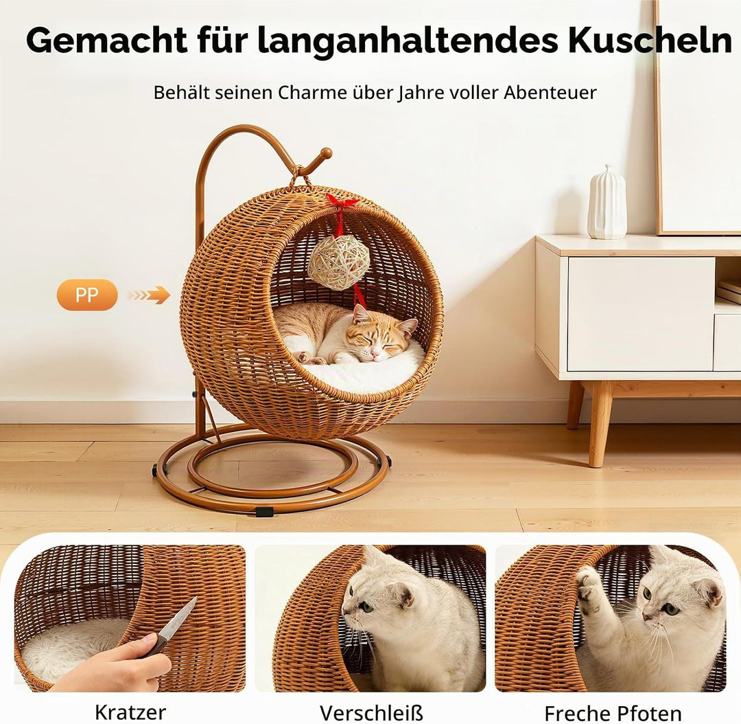 Katzenschaukel - Hängesessel für Katzen, KatzenhäNgematte, Rattan äHnliche HäNgekorb-KatzenhöHle, Fr