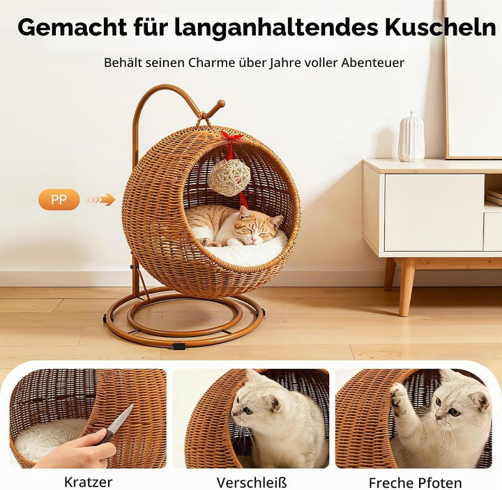 Katzenschaukel - Hängesessel für Katzen, KatzenhäNgematte, Rattan äHnliche HäNgekorb-KatzenhöHle, Fr