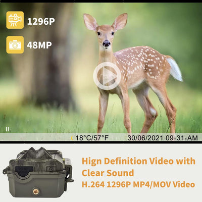 WLAN Wildkamera WiFi Wildtierkamera Nachtsichtkamera Fotofalle 32MP 1296P Verbinden druch APP Blueto