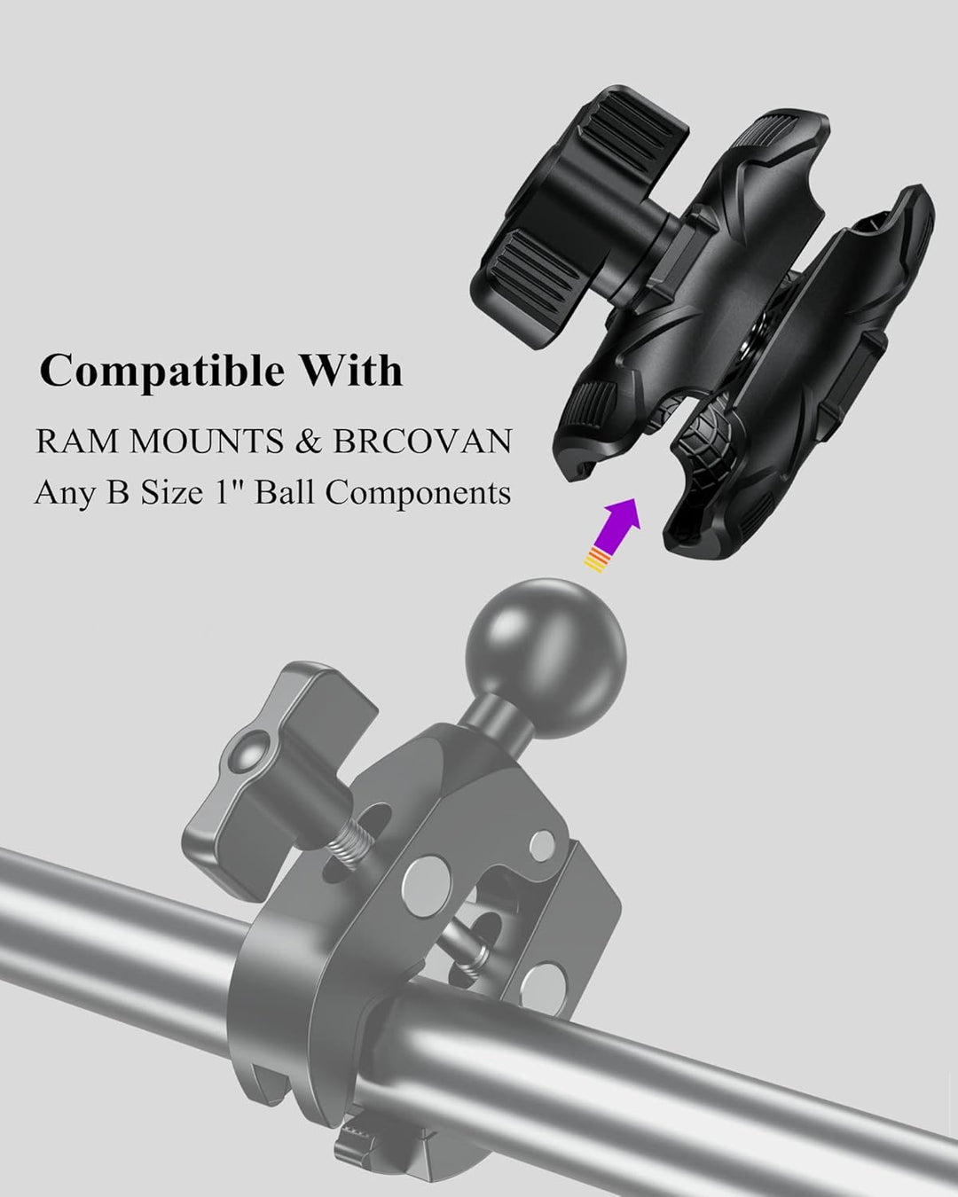 BRCOVAN 2St, Hochfester Verbundstoff Doppelsockelarm (Kurzer Arm) Kompatibel mit RAM Mounts B Grösse