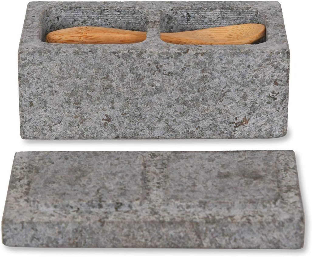 Ckb Ltd Salz- und Pfefferbox aus Granit, mit Bambuslöffel, Steinbox mit Deckel für Kräuter und Gewür