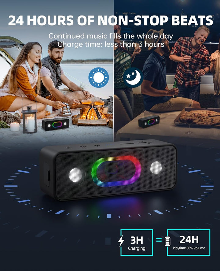 Ortizan Bluetooth Lautsprecher, Musikbox Bluetooth 5.3, Dualen Bass-Treibern, 24H Akku, 6 Lighting E