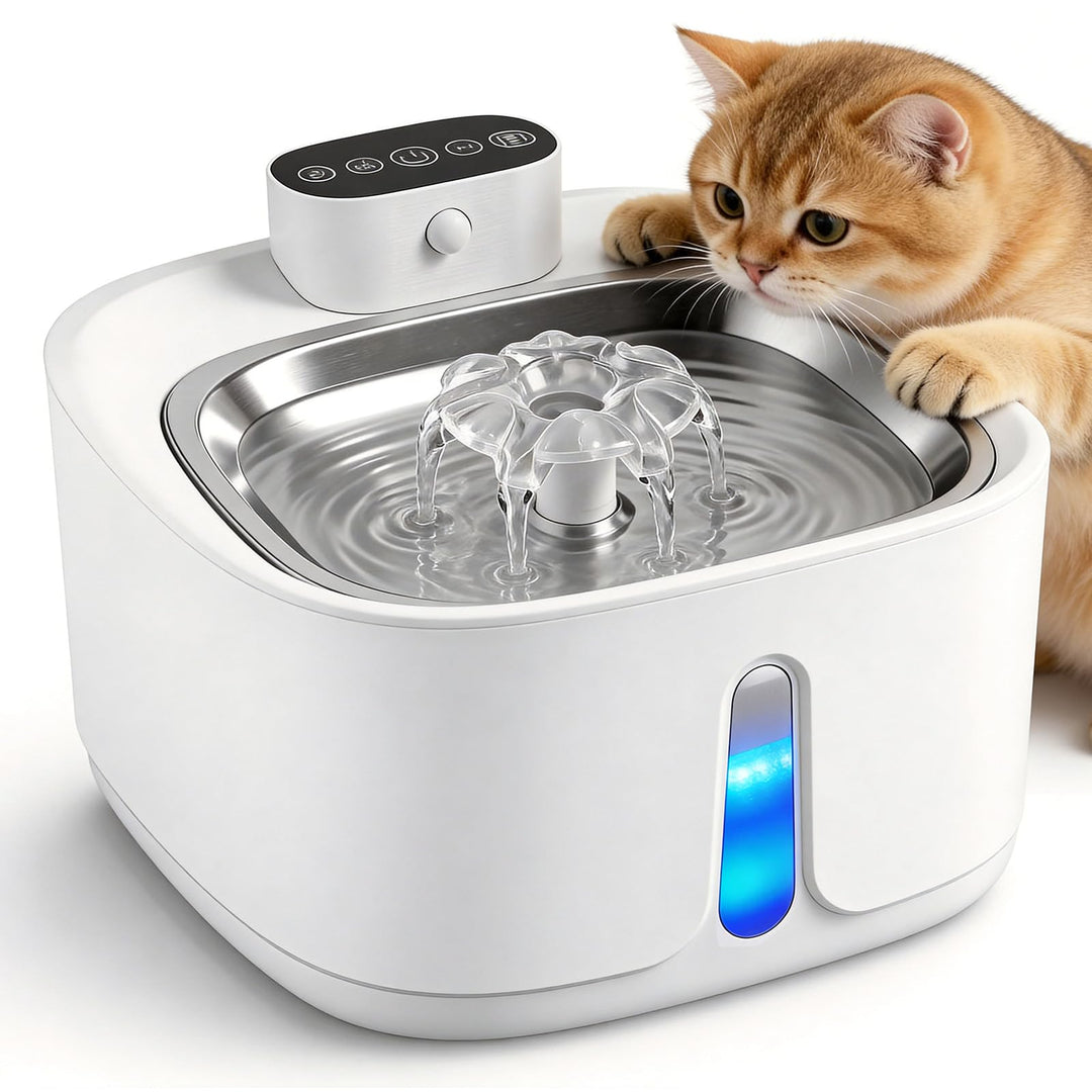 Katzenbrunnen Kabellos mit Bewegungsmelder 3.2L, 4000mAh Akku Trinkbrunnen für Katzen Edelstahl, Ult