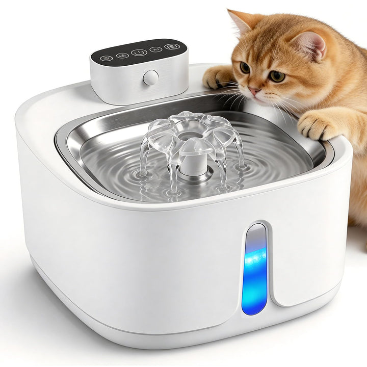 Katzenbrunnen Kabellos mit Bewegungsmelder 3.2L, 4000mAh Akku Trinkbrunnen für Katzen Edelstahl, Ult