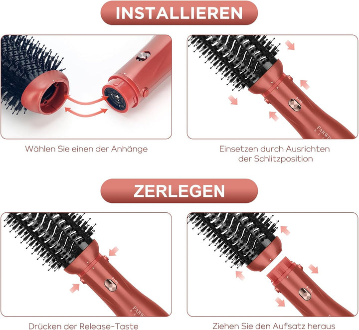 5 IN 1 Haartrockner Warmluftbürste Set, PARWIN PRO BEAUTY Multi-Styler Set Föhnbürste mit 5 Aufsätze