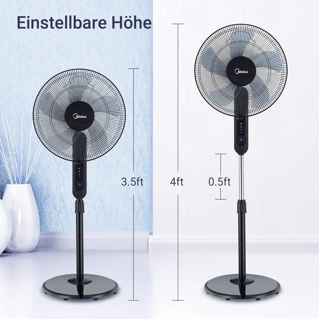 Midea FS40-15FR Standventilator Leise mit Fernbedienung,3 Geschwindigkeitsstufen,LED Anzeige, 7,5H T