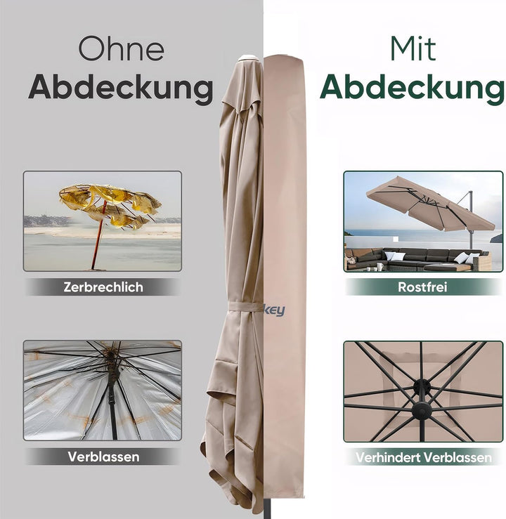 Sekey Schutzhülle für Ampelschirm mit Stab, 280×30/81/46 cm Abdeckhauben für Sonnenschirm, 100% Poly