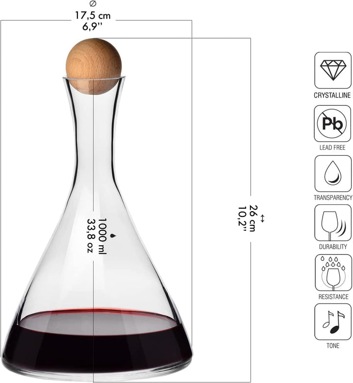 KROSNO Weinkaraffe, 1000 ml, Avant-Garde Kollektion | Glaskaraffe mit Deckel für Rotwein und Weisswe
