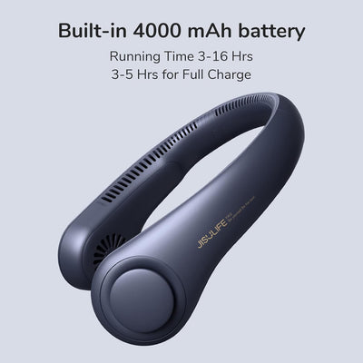 JISULIFE Persönliche Nackenventilator, USB Wiederaufladbarer Tragbarer Halsventilator mit 4000mAh AK