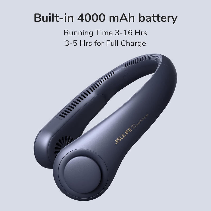 JISULIFE Persönliche Nackenventilator, USB Wiederaufladbarer Tragbarer Halsventilator mit 4000mAh AK