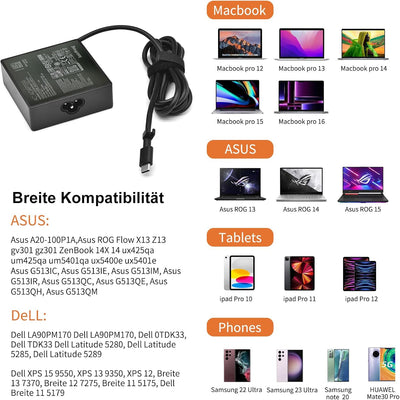 NEUES 100W USB C Laptop Ladegerät mit PD Schnellladegerät für Asus Rog Flow X13 Z13 gv301 gz301 P/N: