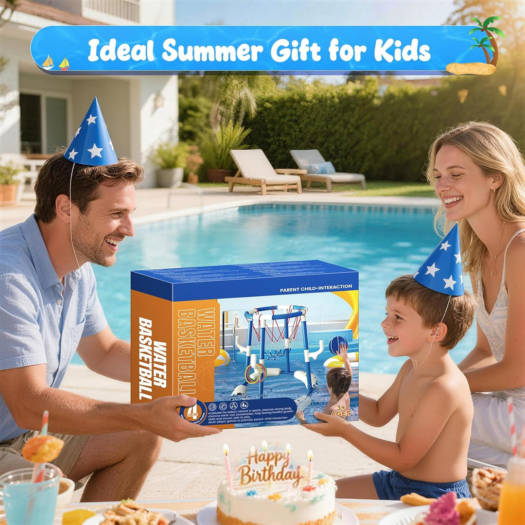 HaoVrisn Pool Basketballkorb Kinder Set, 2-in-1 Pool Spielzeug mit Ringwurf Spiel- 4 Bälle, 12 Ringe