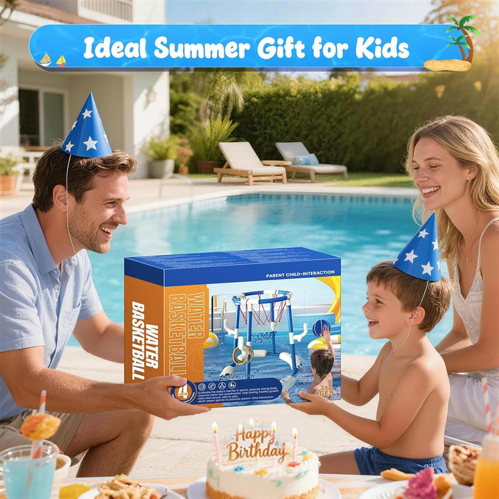 HaoVrisn Pool Basketballkorb Kinder Set, 2-in-1 Pool Spielzeug mit Ringwurf Spiel- 4 Bälle, 12 Ringe