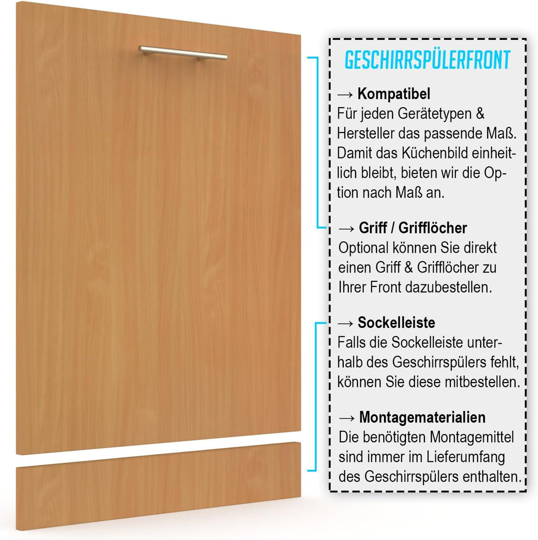 Geschirrspülerfront 19mm voll-, teilintegriert und nach Mass (Buche, 594x715mm) Buche 594x715mm, Buc