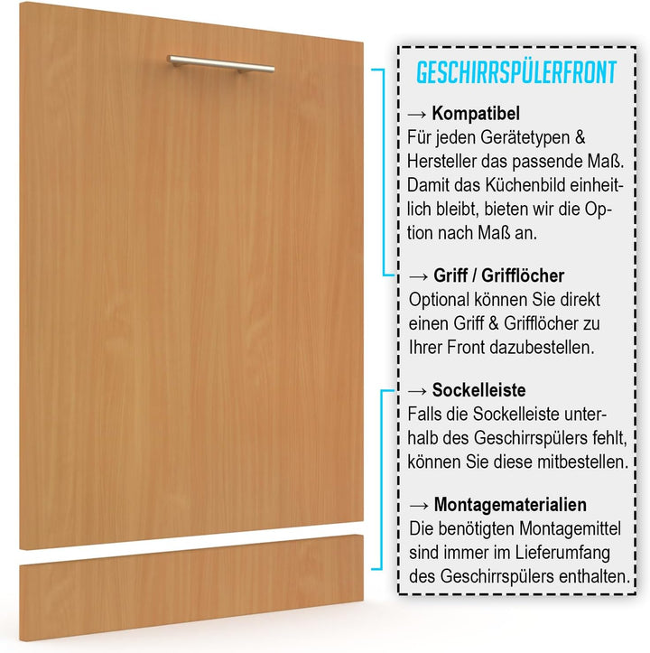 Geschirrspülerfront 19mm voll-, teilintegriert und nach Mass (Buche, 594x715mm) Buche 594x715mm, Buc