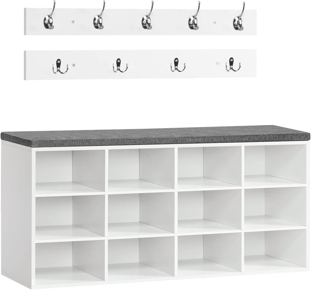 HOOBRO Garderobe Schuhregal Set, Schuhbank mit 12 Fächern, Schuhregal mit gepolsterter Sitzbank, Wan