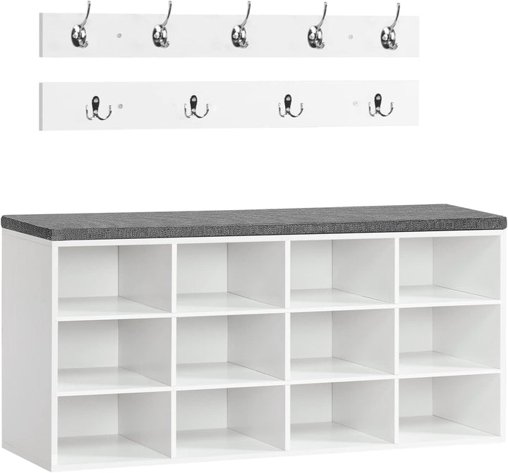 HOOBRO Garderobe Schuhregal Set, Schuhbank mit 12 Fächern, Schuhregal mit gepolsterter Sitzbank, Wan