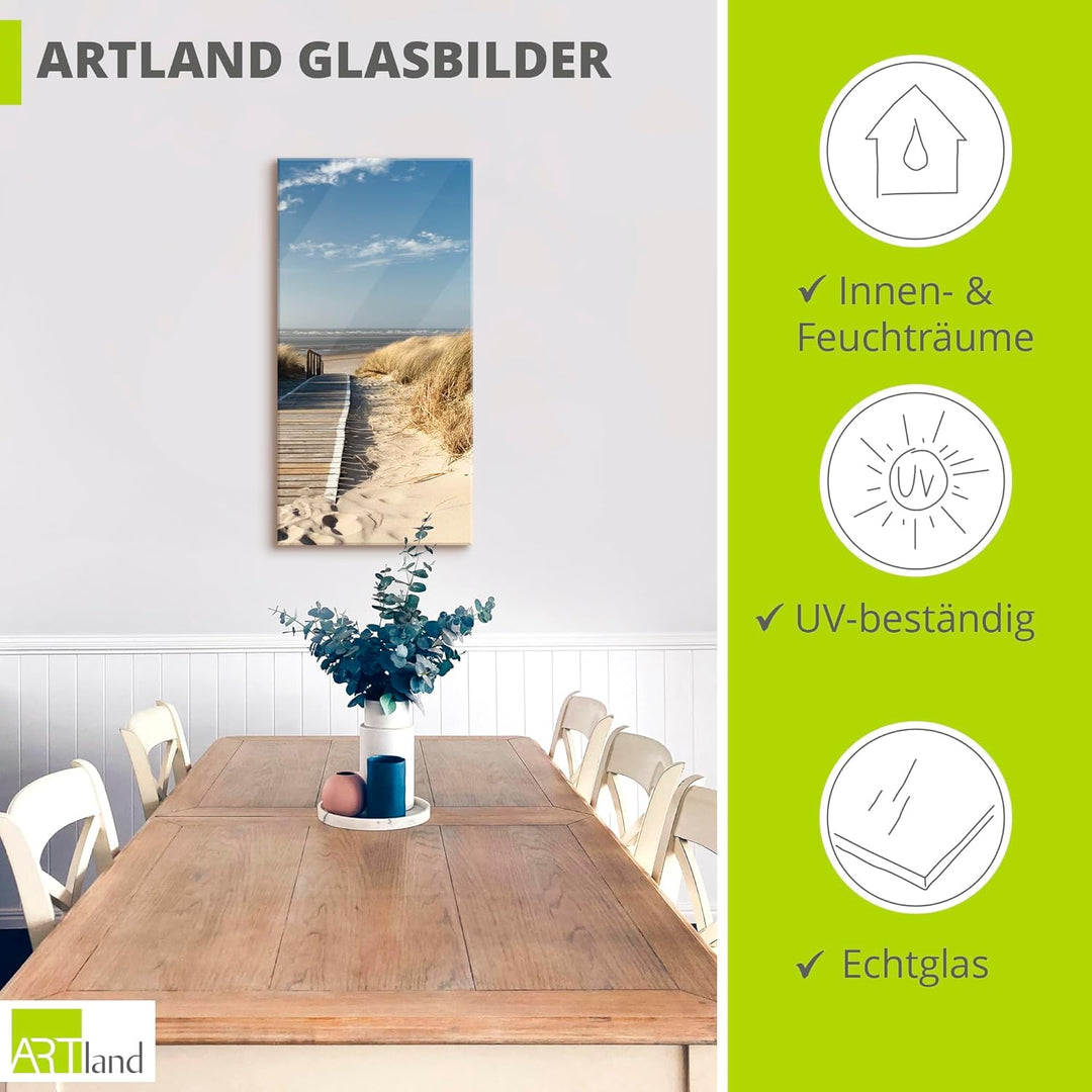 ARTland Glasbilder Wandbild Glas Bild einteilig 50x100 cm Hochformat Strand Meer Küste Nordsee Natur