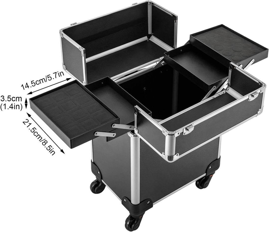 Kosmetikkoffer Trolley, Alu Trolley, 4-in-1 Schminkkoffer, Friseurkoffer, abschliessbar, Make-up Kof