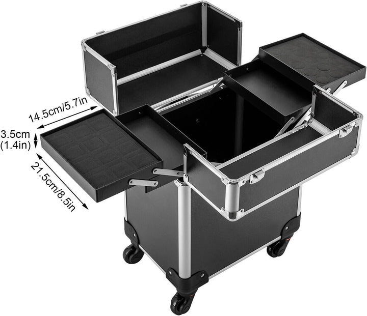 Kosmetikkoffer Trolley, Alu Trolley, 4-in-1 Schminkkoffer, Friseurkoffer, abschliessbar, Make-up Kof
