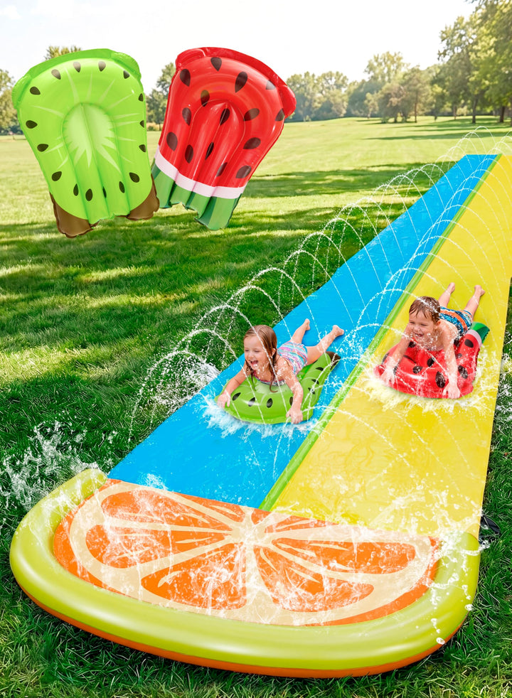 Sloosh 22,5ft/685,8cm Wasserrutsche mit 2 aufblasbaren Boards, doppelte Rasen-Wasserrutsche mit fort