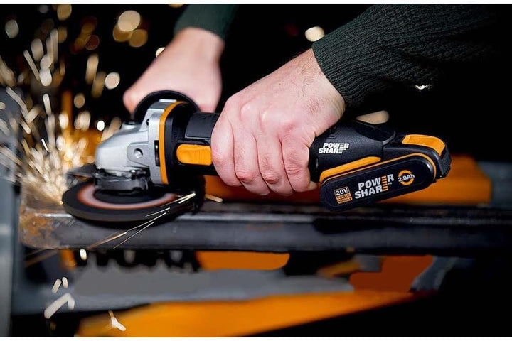 WORX WX800.9 Li-Ion Akku-Winkelschleifer 20V – Kompakter Schleifer mit schmalem Körper & Zusatzhandg