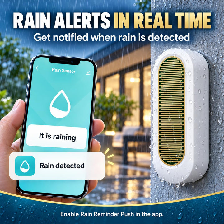 Rain Sensor, Tuya WiFi Smart Rain Sensor Real-time Raindrop App-Controlled for Home Automation High