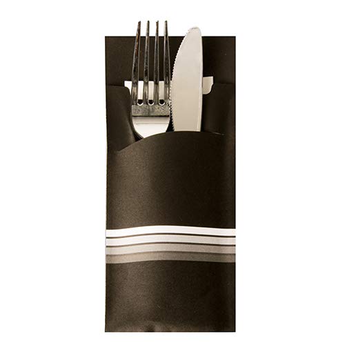 520 Bestecktaschen 20 cm x 8,5 cm schwarz/weiss "Stripes" inkl. farbiger Serviette 33 x 33 cm 2-lag.