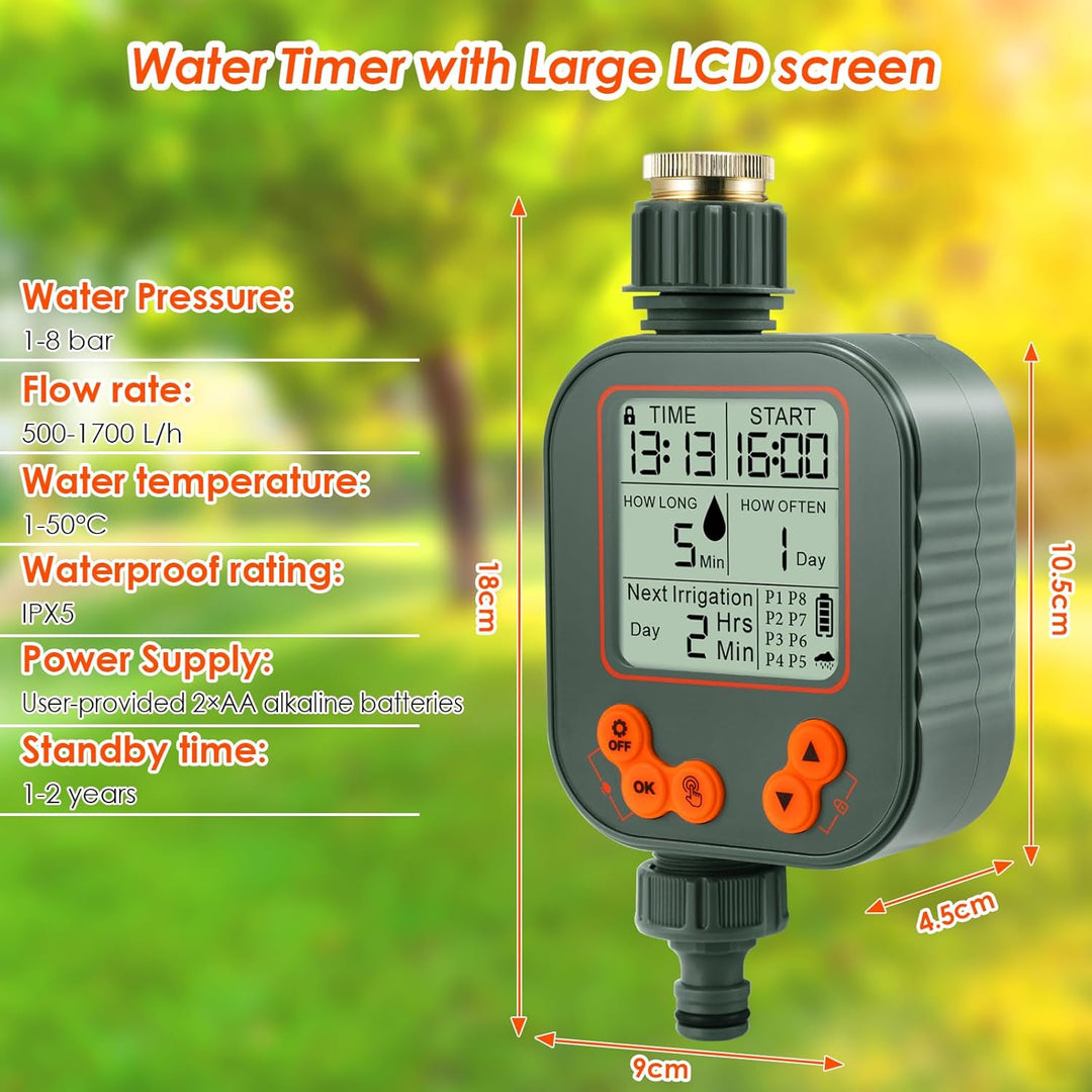 Bewässerungscomputer, Wasserzeitschaltuhr Regenverzögerung, Timer Bewässerungssystem mit LCD-Display