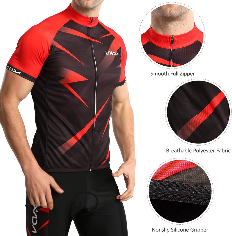 Lixada Kurzarm Radtrikot Herren Atmungsaktives Sommer Kurzarm-Bike-Shirt und Radhose gepolsterte Sho