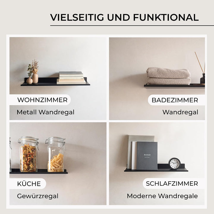 MILUKA Wandregal Schwarz aus Metall | 2er Set Schweberegale Schwarz 50 cm | Badezimmer Regal Wand |