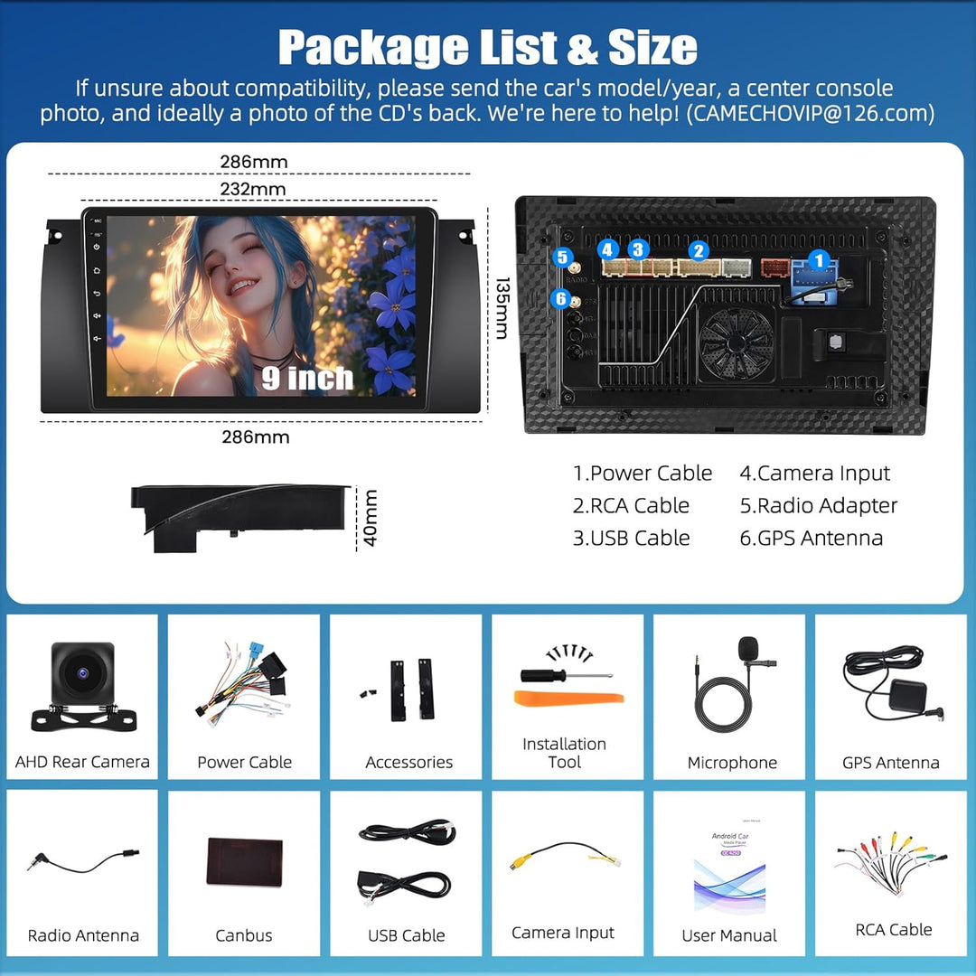 CAMECHO Android 15 Qualcomm Octa Core 4G+64G Autoradio für BMW E39/E53/M5/X5 1999-2005 mit Carplay A
