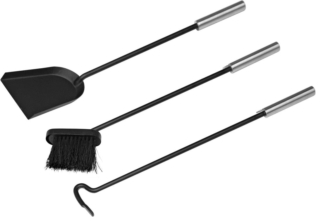 raik Kaminbesteck Gottfried 3-teilig aus Stahl schwarz Kamingarnitur mit Schaufel Besen und Schürhak