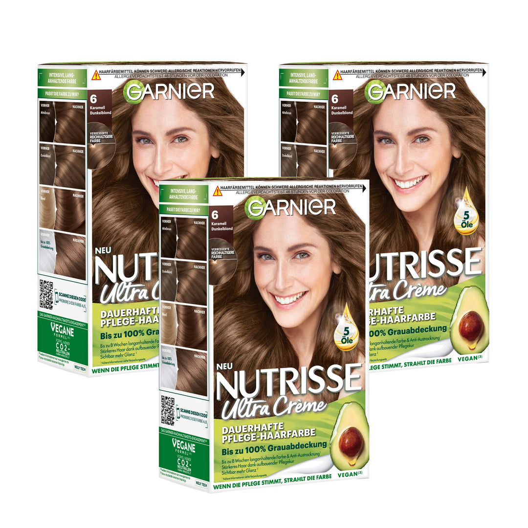 Garnier Nutrisse Dauerhafte Pflege-Haarfarbe mit nährenden Fruchtölen, Coloration mit 8 Wochen Halt,