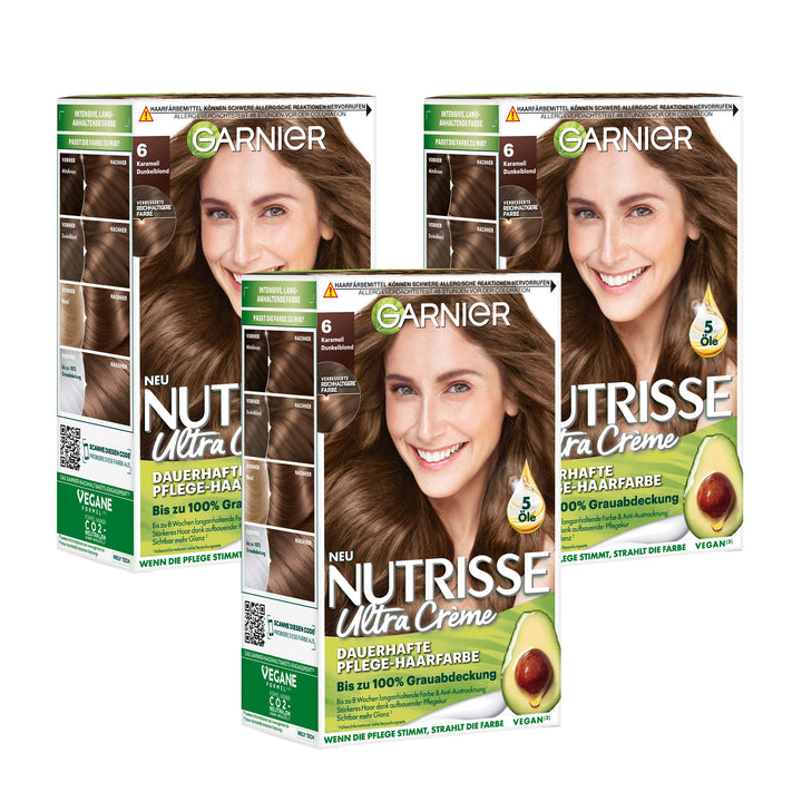 Garnier Nutrisse Dauerhafte Pflege-Haarfarbe mit nährenden Fruchtölen, Coloration mit 8 Wochen Halt,