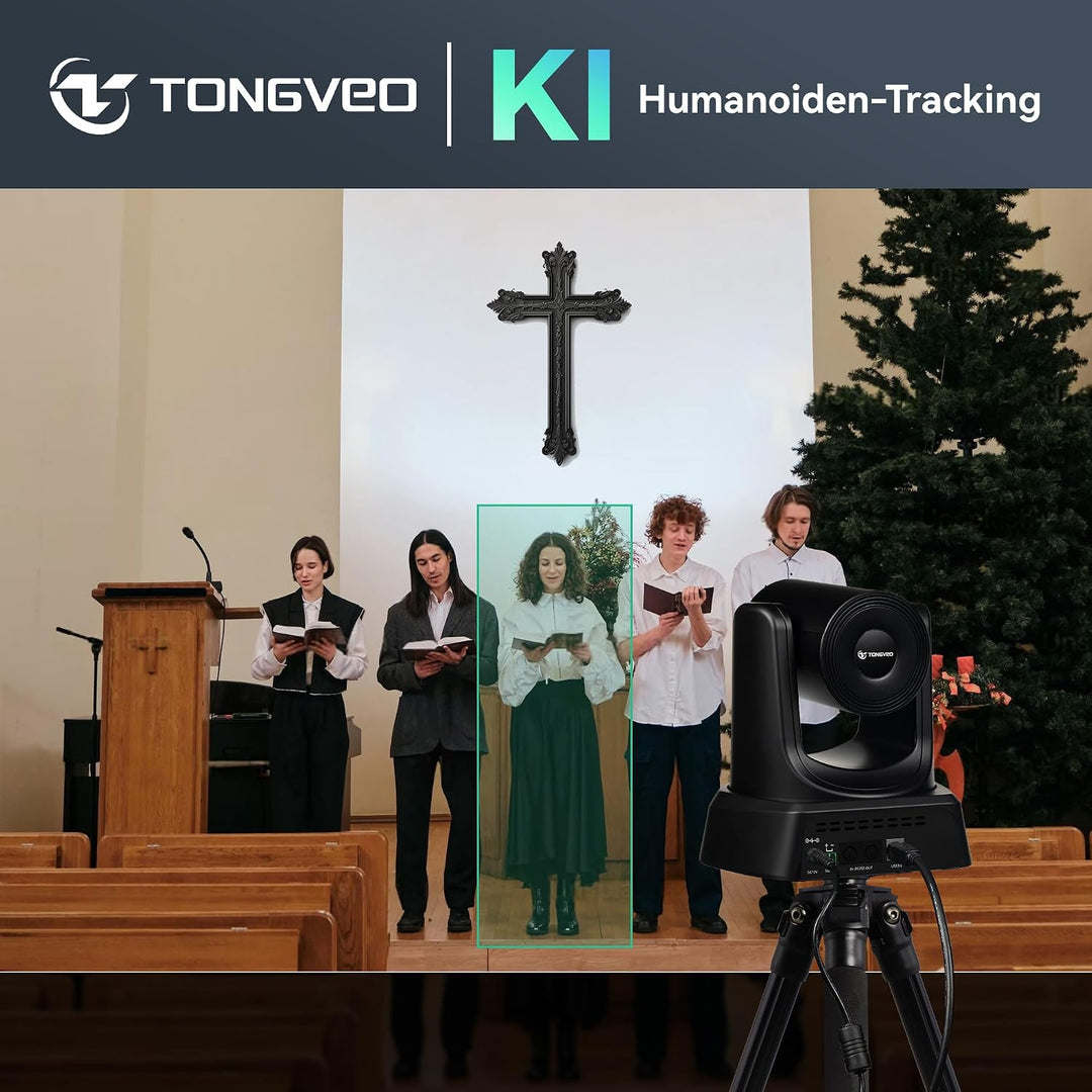 TONGVEO Kabelloses KI PTZ Kamerasystem mit Auto-Tracking &amp; Empfänger, Bluetooth Konferenzlautspreche
