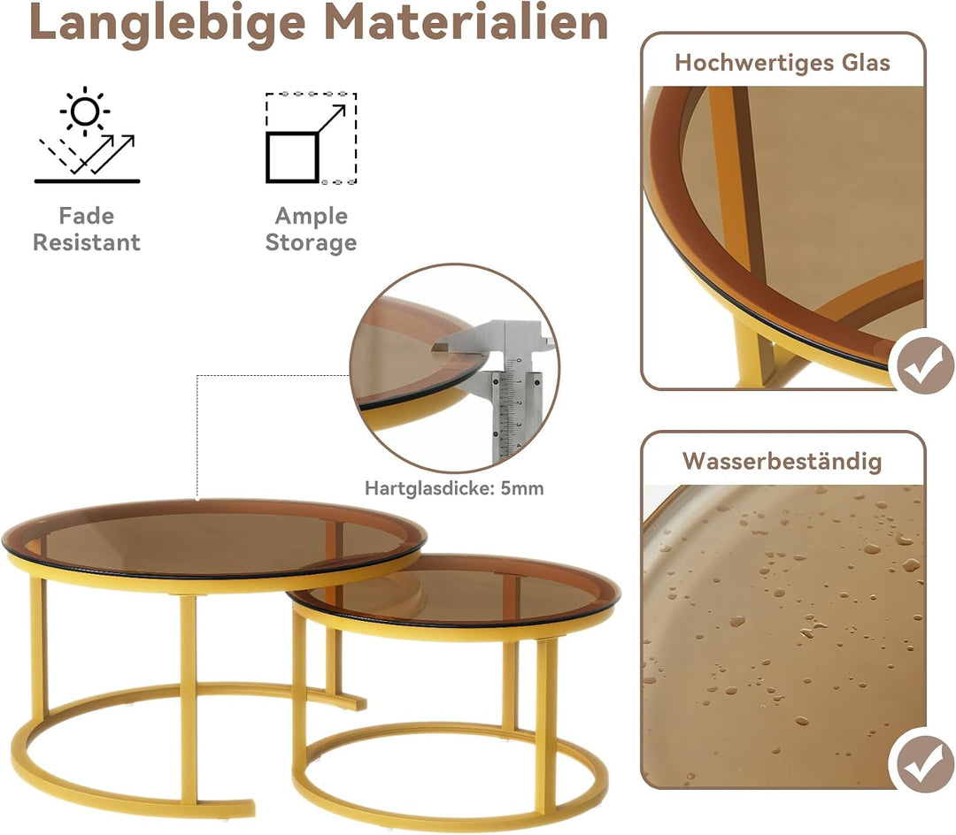 Hawthyhome Runde Beistelltisch 2er Set, Moderner Wohnzimmertisch für Wohnzimmer, Couchtische Set Sat