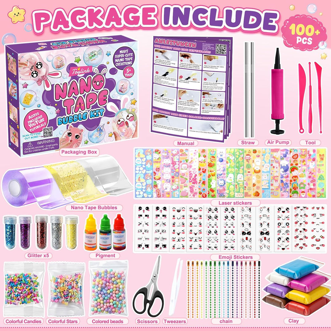vamei Nano Tape Bubbles Set Bastelkoffer Bastelset Kinder mit Nanotape Nanoband, Perlen, Kawaii-Aufk
