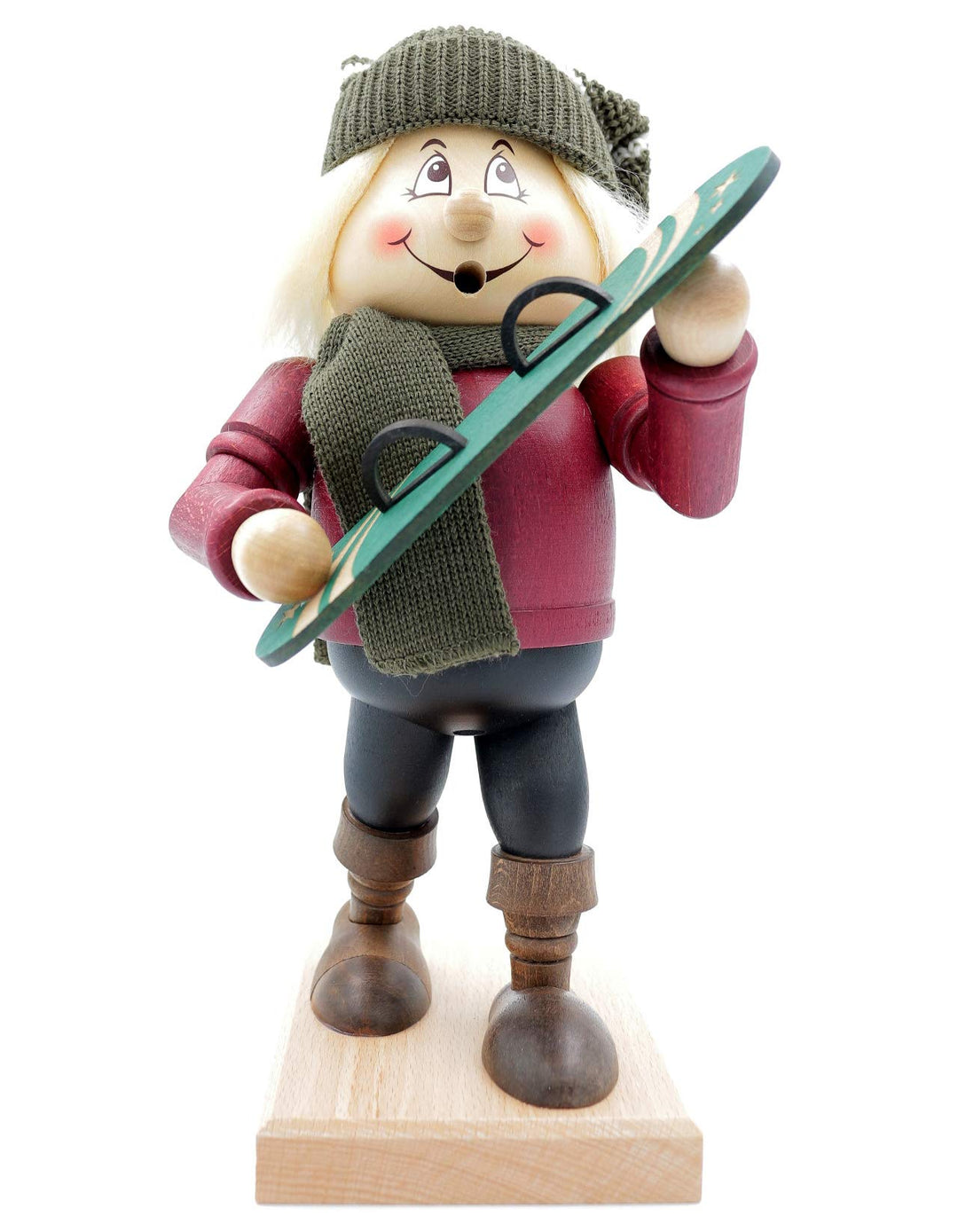 Kuhnert - Original Erzgebirgische Holzkunst Räuchermann Räucherfigur Wichtel 32cm - Snowboarder, Sno