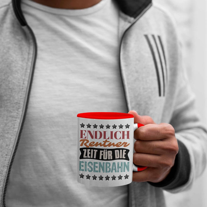 Trendation - Eisenbahner Tasse Geschenk für Modelleisenbahn-Fans Geschenkidee Endlich Rente Zeit für