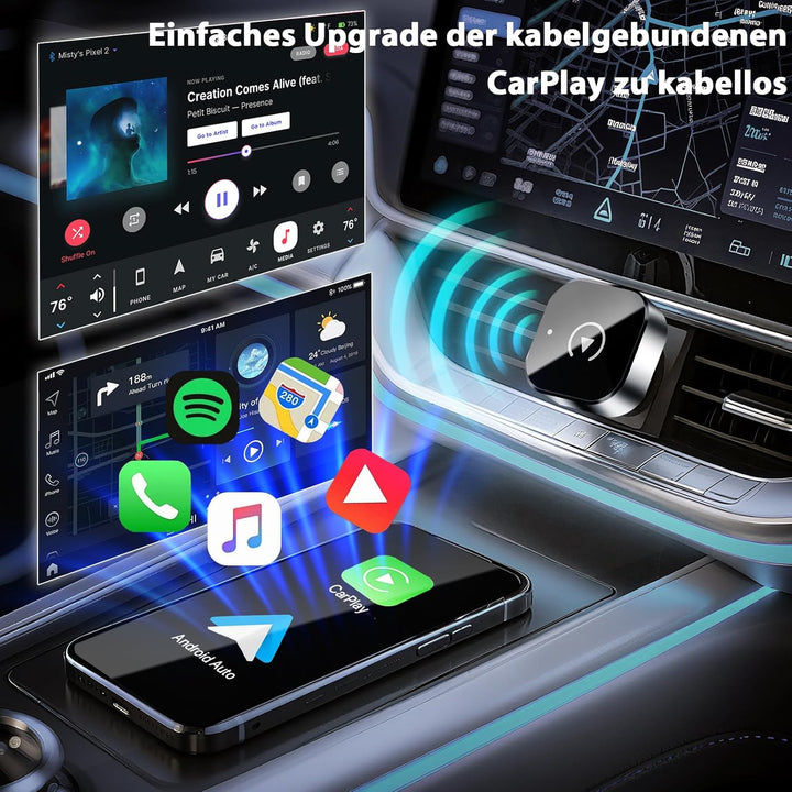 2026 Upgrade 2-in-1 Mini Kabelloser CarPlay Adapter, Plug & Play Kabelloser Android Auto Dongle, Aut