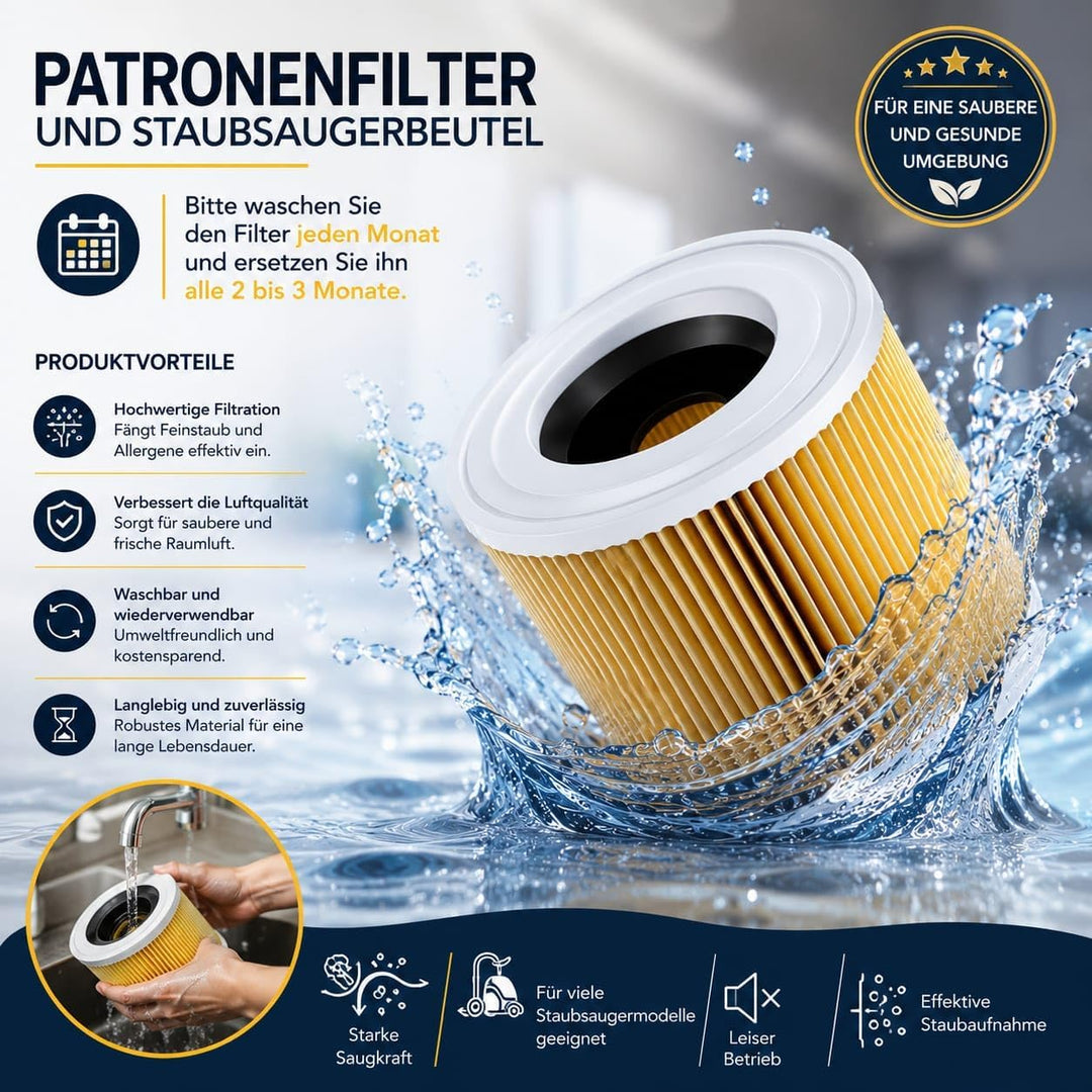 3x Filter für Kärcher Staubsauger, kompatibel mit Kärcher WD3 Filter, Premium WD2 WD 3 WD1 MV3 MV2 N