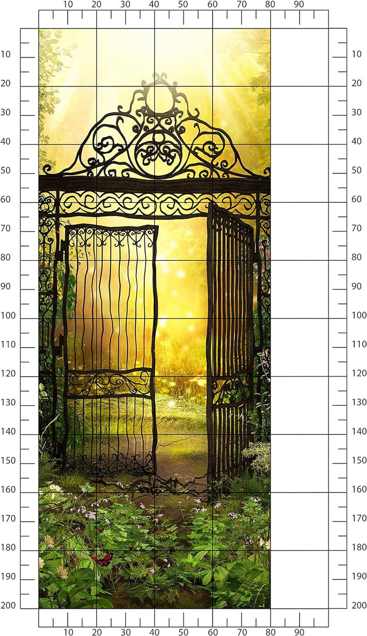 wandmotiv24 Türtapete altes Metall-tor im Sonnen-licht, Sonne 80 x 200cm (B x H) - Dekorfolie selbst