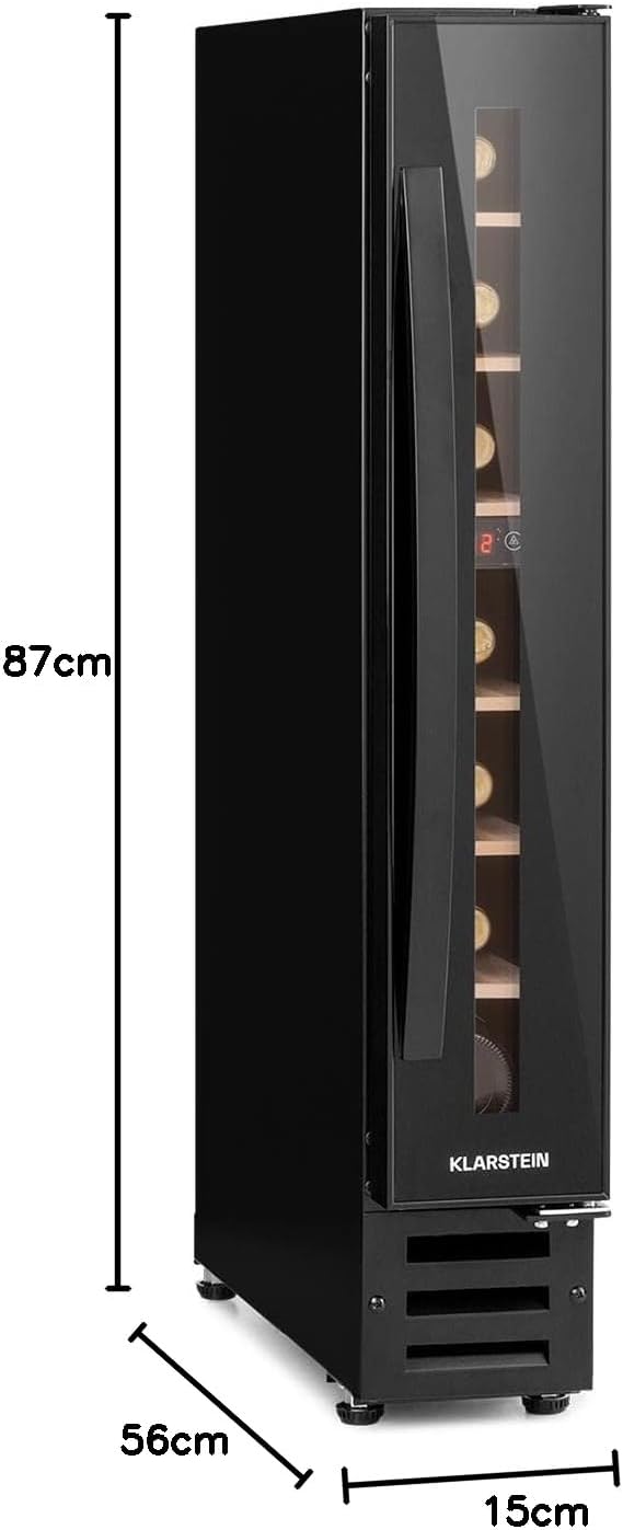 Klarstein Weinkühlschrank, 1 Zonen Getränkekühlschrank, Kleiner Einbau-Weinschrank Schmal, 20L Wein-